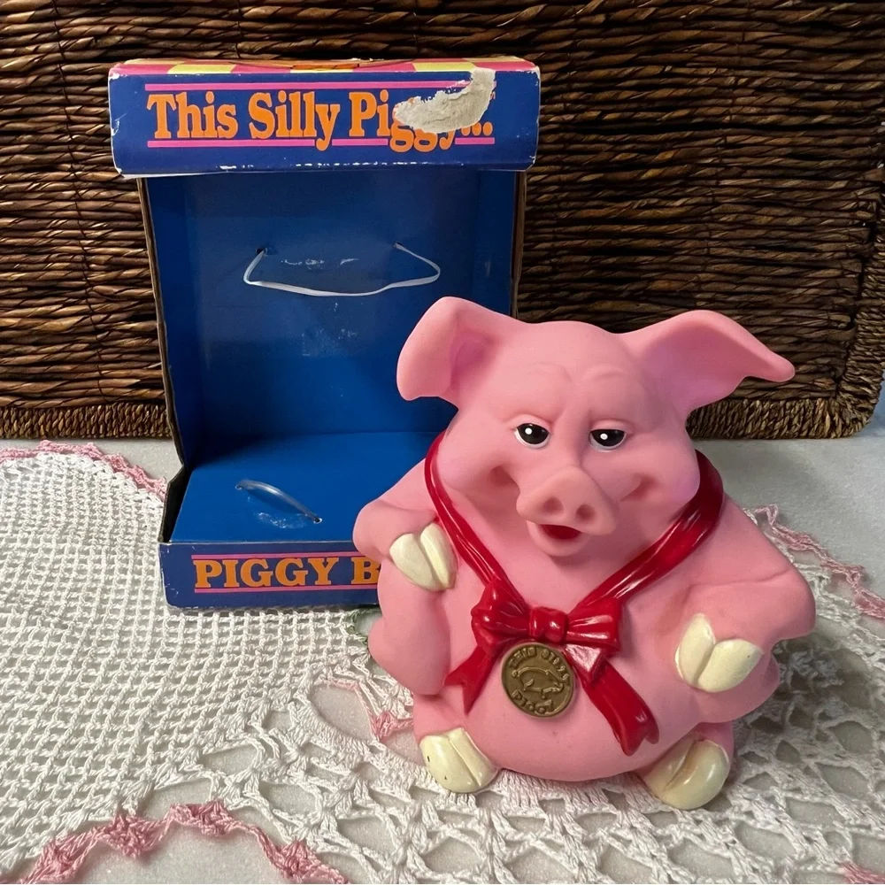 Vintage 1992 Happiness Express “This Silly Piggy” Pink Piggy Bank With Box